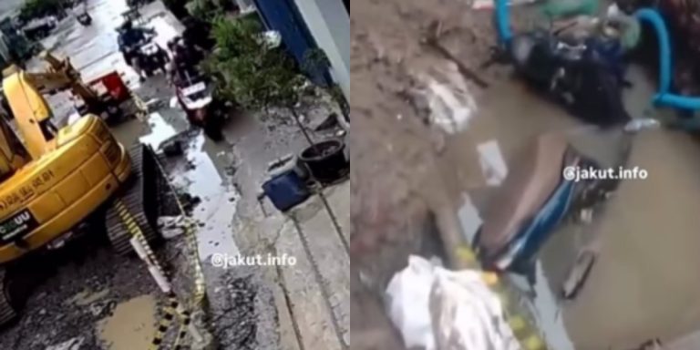 Beredar Video Pemotor di Penjaringan Jakut Terjatuh ke Lubang Besar yang Sedang dalam Galian Proyek Pengelola Air Limbah