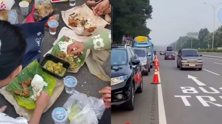 Momen Petugas Satlantas Datangi Rombongan Pemudik yang Sedang Makan di Bahu Jalan Tol Cipali, Warganet: Padahal Ada Rest Area