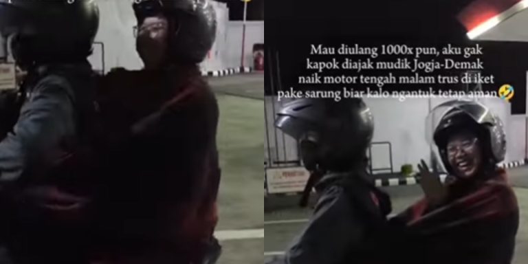 Pertama Kali Mudik usai Nikah, Pria di Jogja Ini Mendadak Viral Gegara Ikat Istrinya Pakai Sarung Biar Aman Naik Motor