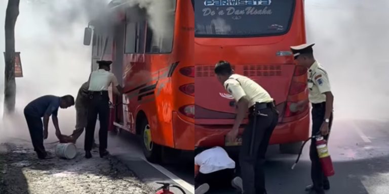 Viral Aksi Spontan Satpam BRI yang Sigap Padamkan Kebakaran Minibus di Ajibarang Banyumas